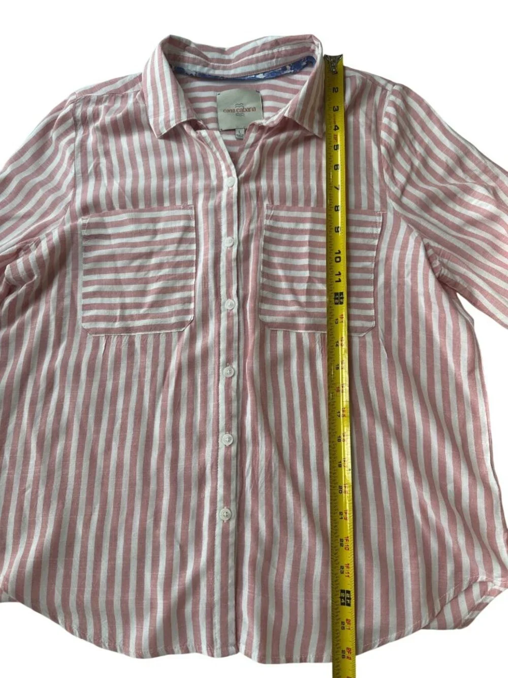 Casa Cabana Pink & White Striped Button-Up Shirt With Pockets Roll-Up Sleeves - Picture 7 of 8